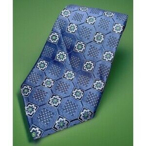 Bloomingdale's The Men's Store All Silk Men's Necktie Blue/Silver/Green Abstract